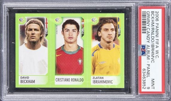 2006 Panini Sticker Panel David Beckham, Cristiano Ronaldo & Zlatan Ibrahimovic - PSA MINT 9